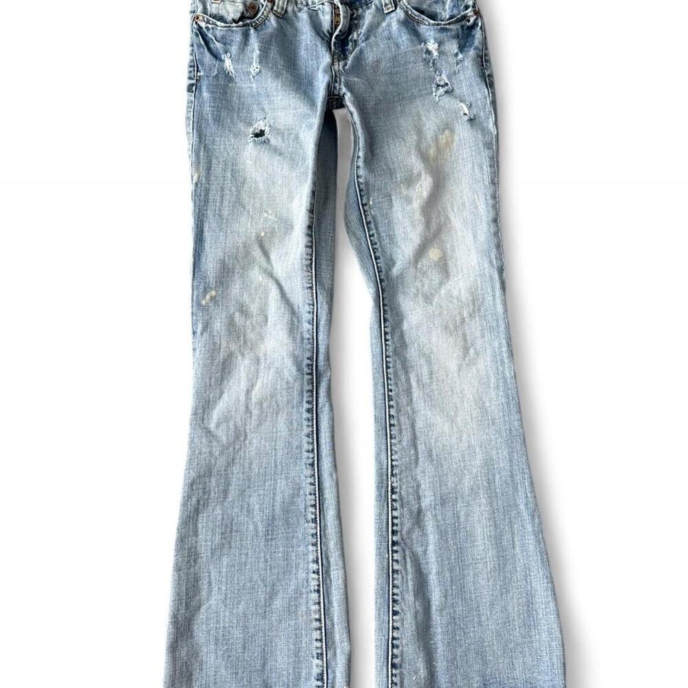 Vintage American Eagle Distressed Hipster Low Rise Flare Jeans – Size 0 Short - Picture 4 of 8